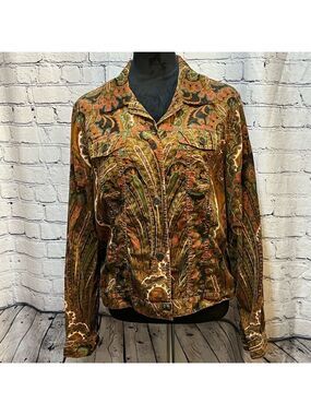 Charter Club Women's Brown Paisley Corduroy Jacket Size Large EUC